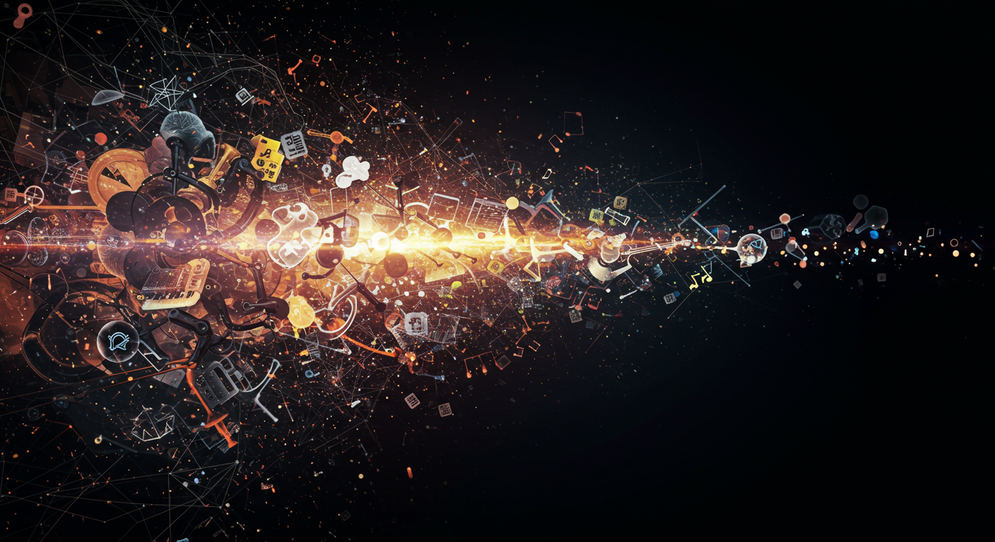 Stylized image of an orchestra with data streams, symbolizing SimPy managing complex simulation events.